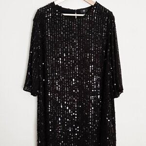 River Island Sequin Shift Dress Black Size 24 NWT